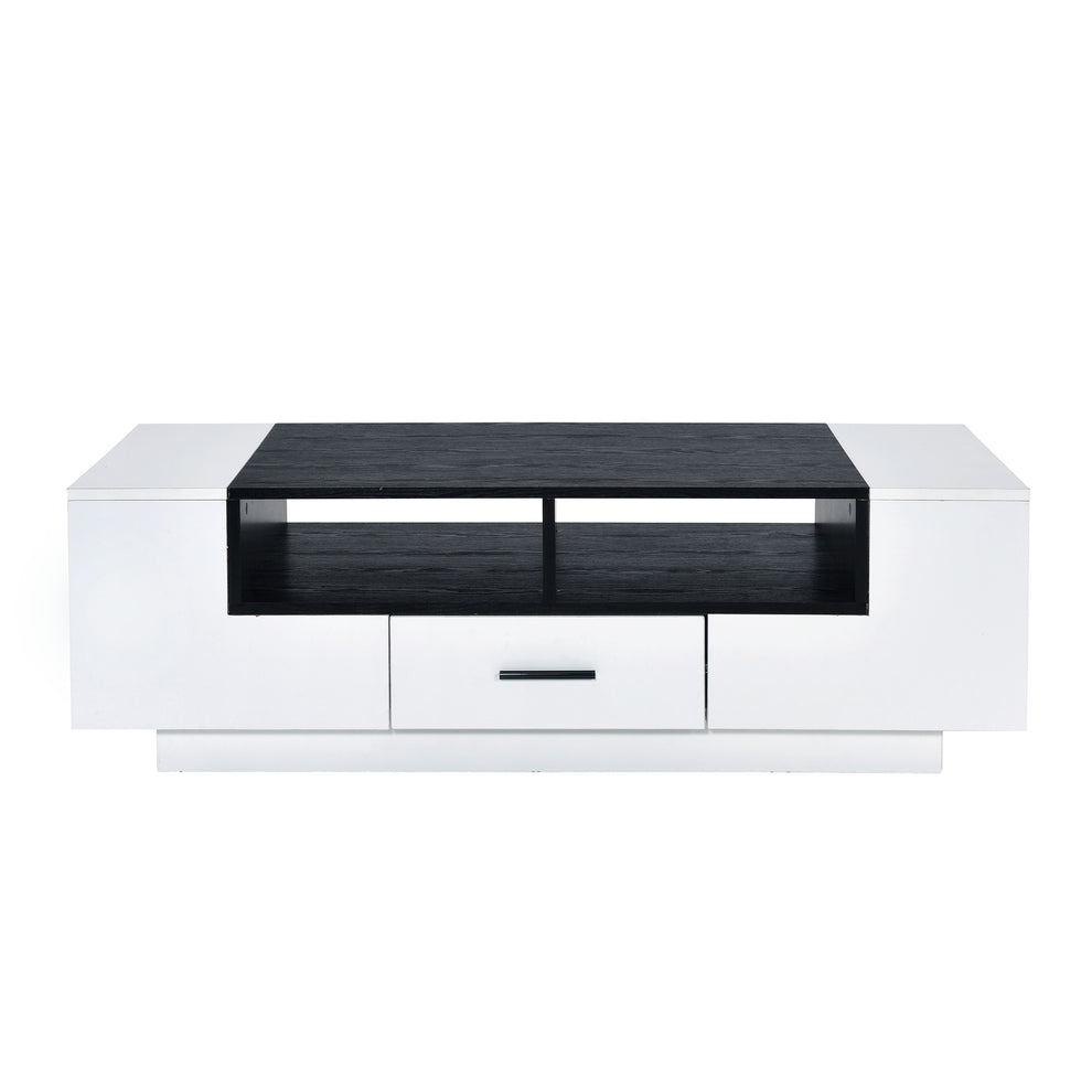 Contemporary Coffee Table With Drawer And Open Compartment, Black And White By Benzara | Coffee Tables | Modishstore - 2