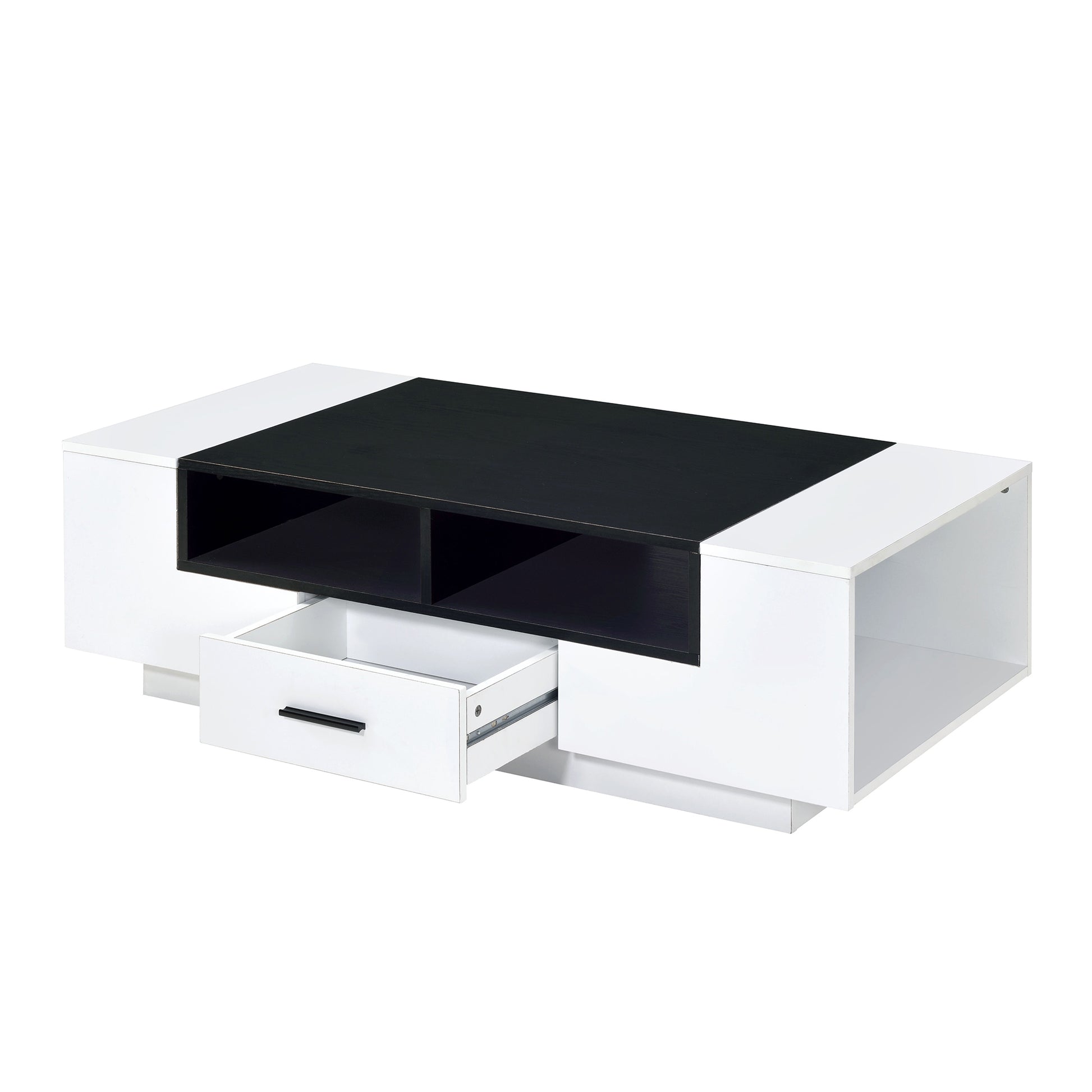 Contemporary Coffee Table With Drawer And Open Compartment, Black And White By Benzara | Coffee Tables | Modishstore - 3