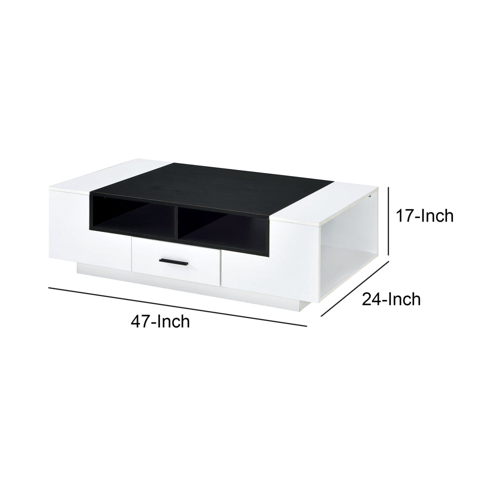 Contemporary Coffee Table With Drawer And Open Compartment, Black And White By Benzara | Coffee Tables | Modishstore - 5