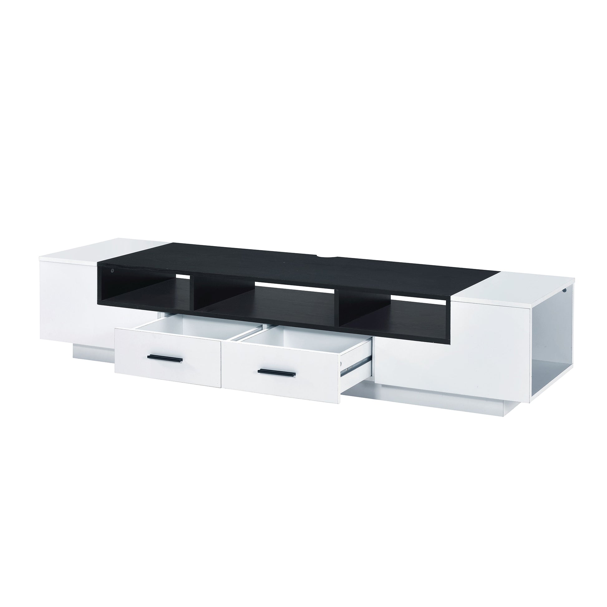 Contemporary 2 Drawer Tv Stand With Media Compartments, Black And White By Benzara | Cabinets | Modishstore - 2