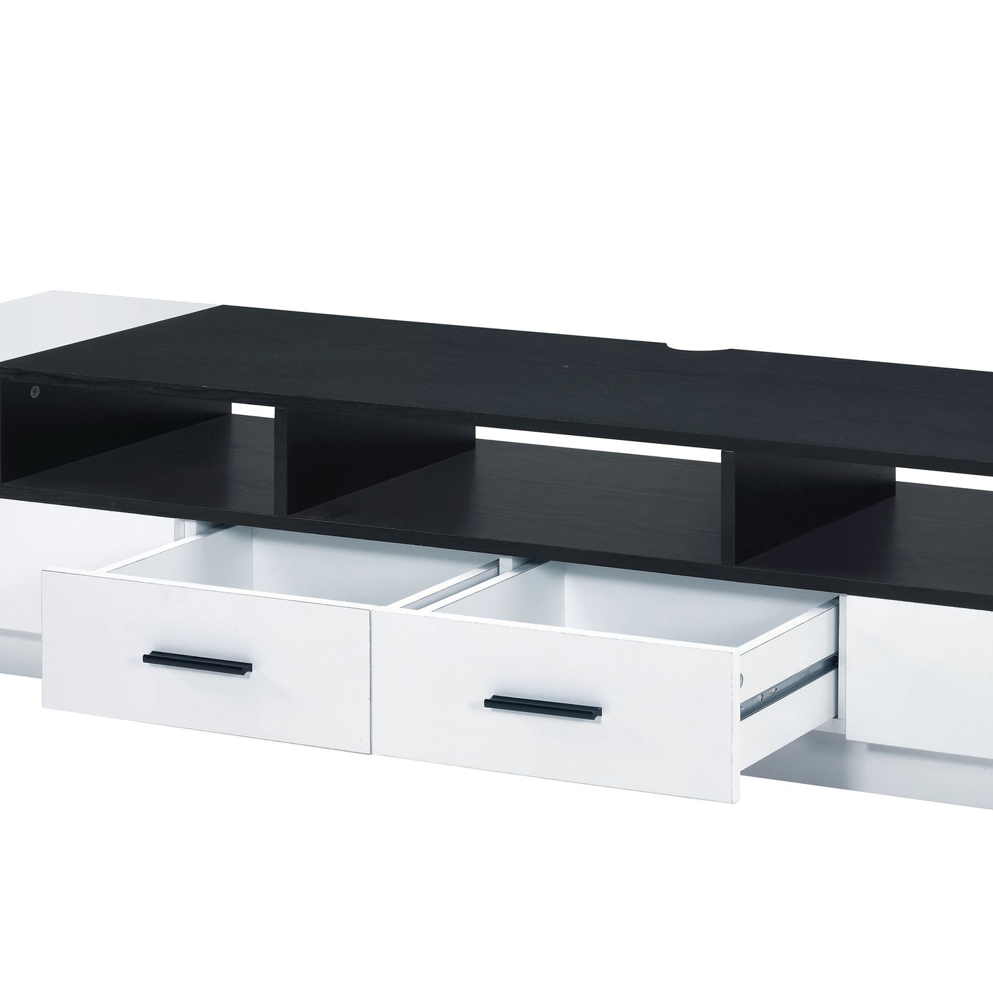 Contemporary 2 Drawer Tv Stand With Media Compartments, Black And White By Benzara | Cabinets | Modishstore - 3