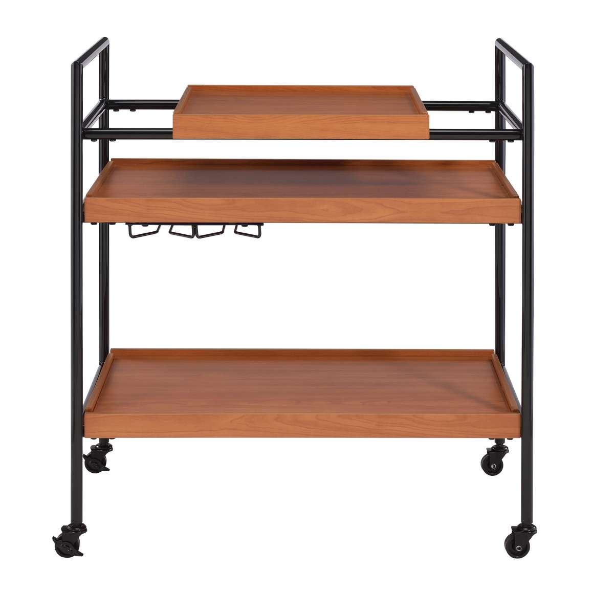 Metal Frame Serving Cart With Adjustable Compartments, Oak Brown And Black By Benzara | Bar Carts |  Modishstore 
