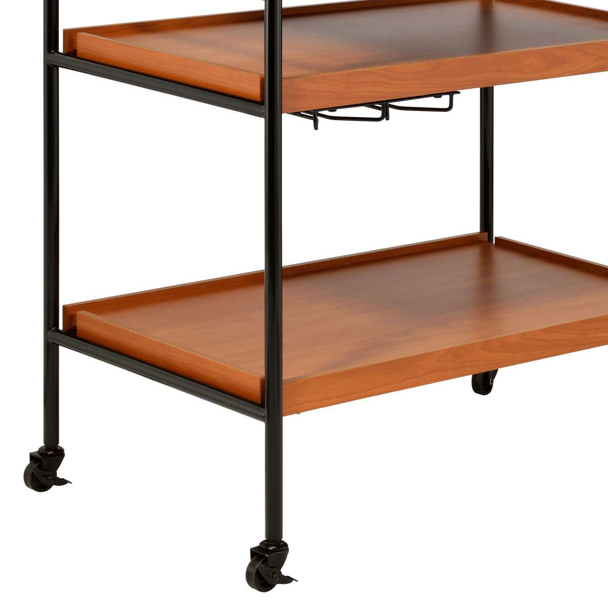 Metal Frame Serving Cart With Adjustable Compartments, Oak Brown And Black By Benzara | Bar Carts |  Modishstore  - 3