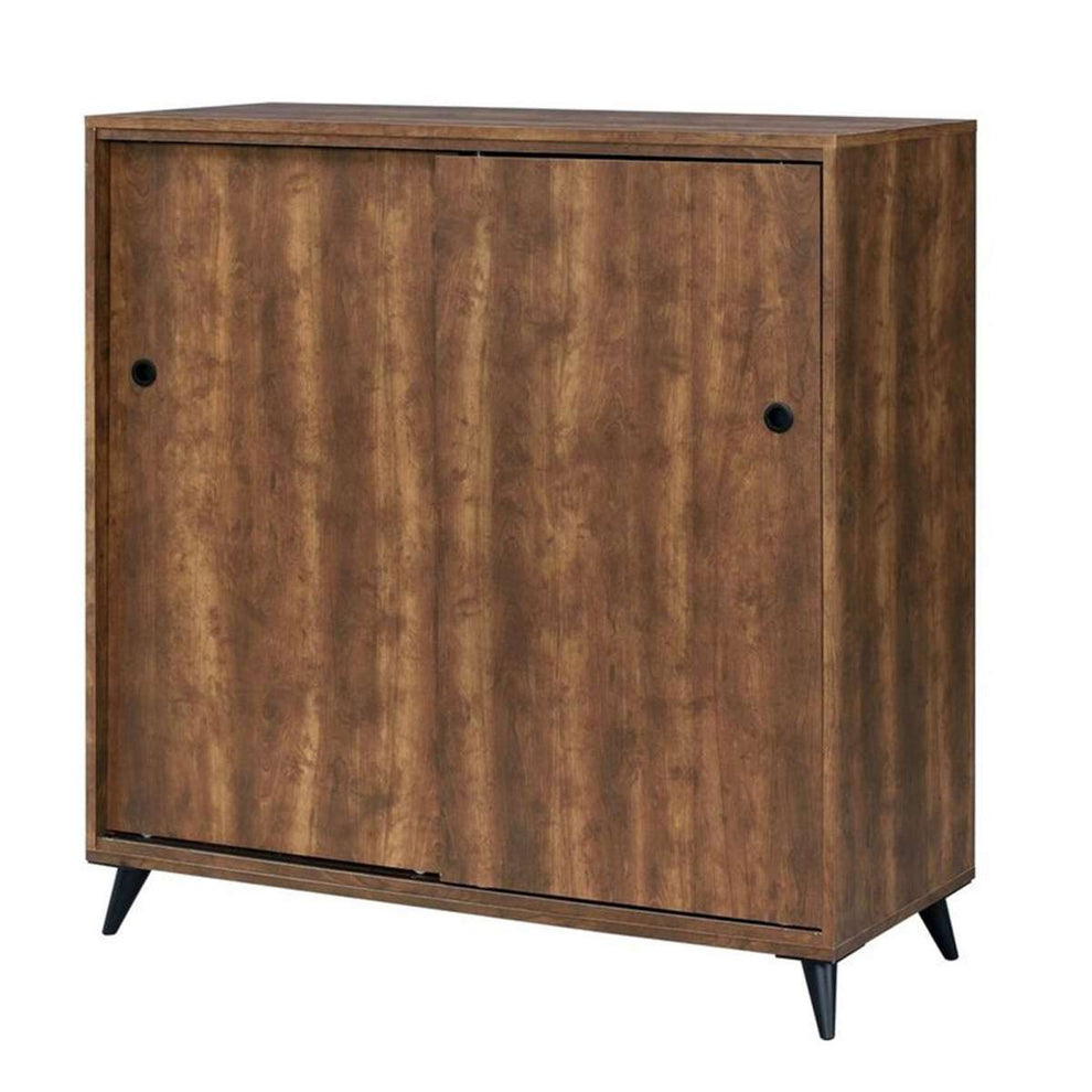 Wooden Shoe Cabinet With 2 Sliding Doors And Splayed Legs, Oak Brown By Benzara | Cabinets |  Modishstore  - 2