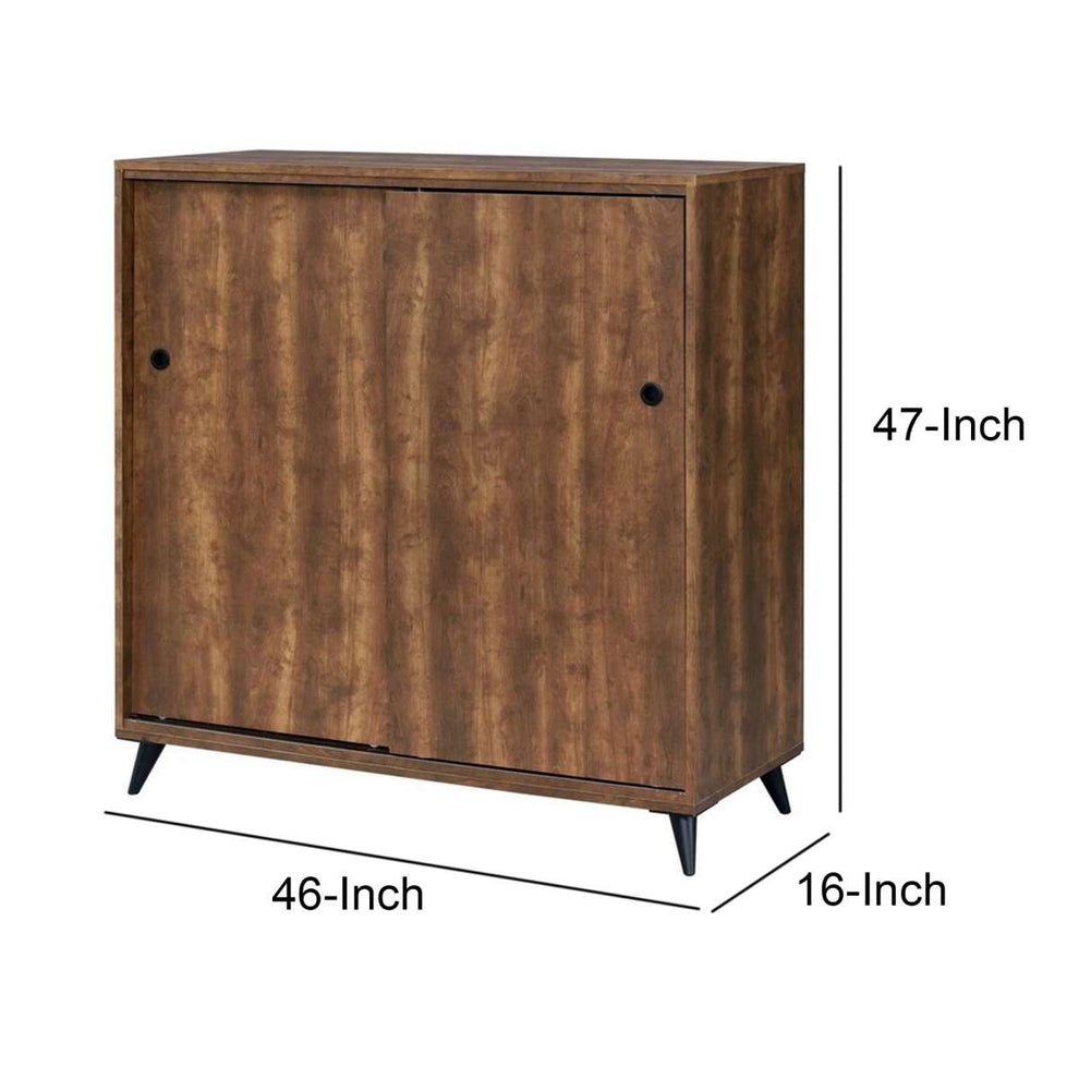 Wooden Shoe Cabinet With 2 Sliding Doors And Splayed Legs, Oak Brown By Benzara | Cabinets |  Modishstore  - 5