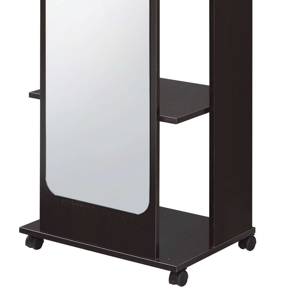 Mirror And Wood Hall Tree With Hanging Rod And Casters, Brown And Silver By Benzara | Coat Racks |  Modishstore  - 5
