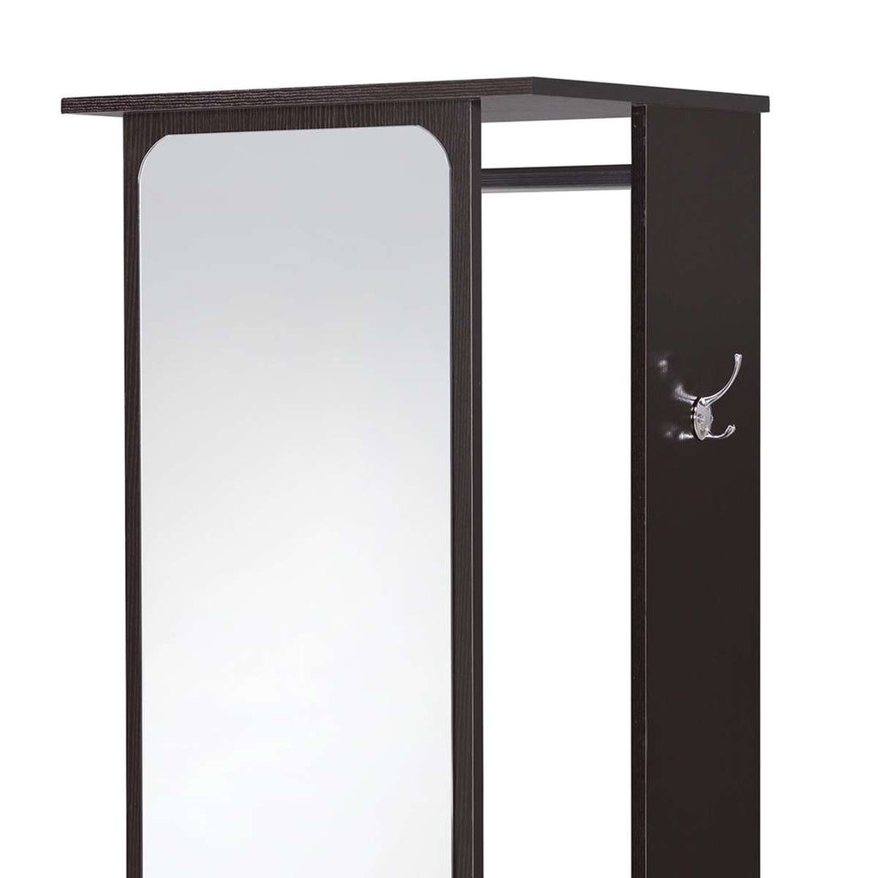 Mirror And Wood Hall Tree With Hanging Rod And Casters, Brown And Silver By Benzara | Coat Racks |  Modishstore  - 4