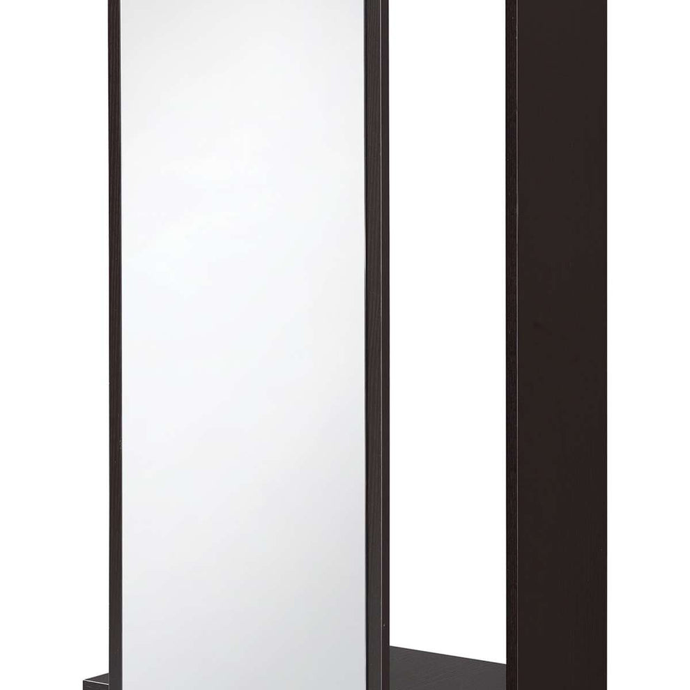 Mirror And Wood Hall Tree With Hanging Rod And Casters, Brown And Silver By Benzara | Coat Racks |  Modishstore  - 3