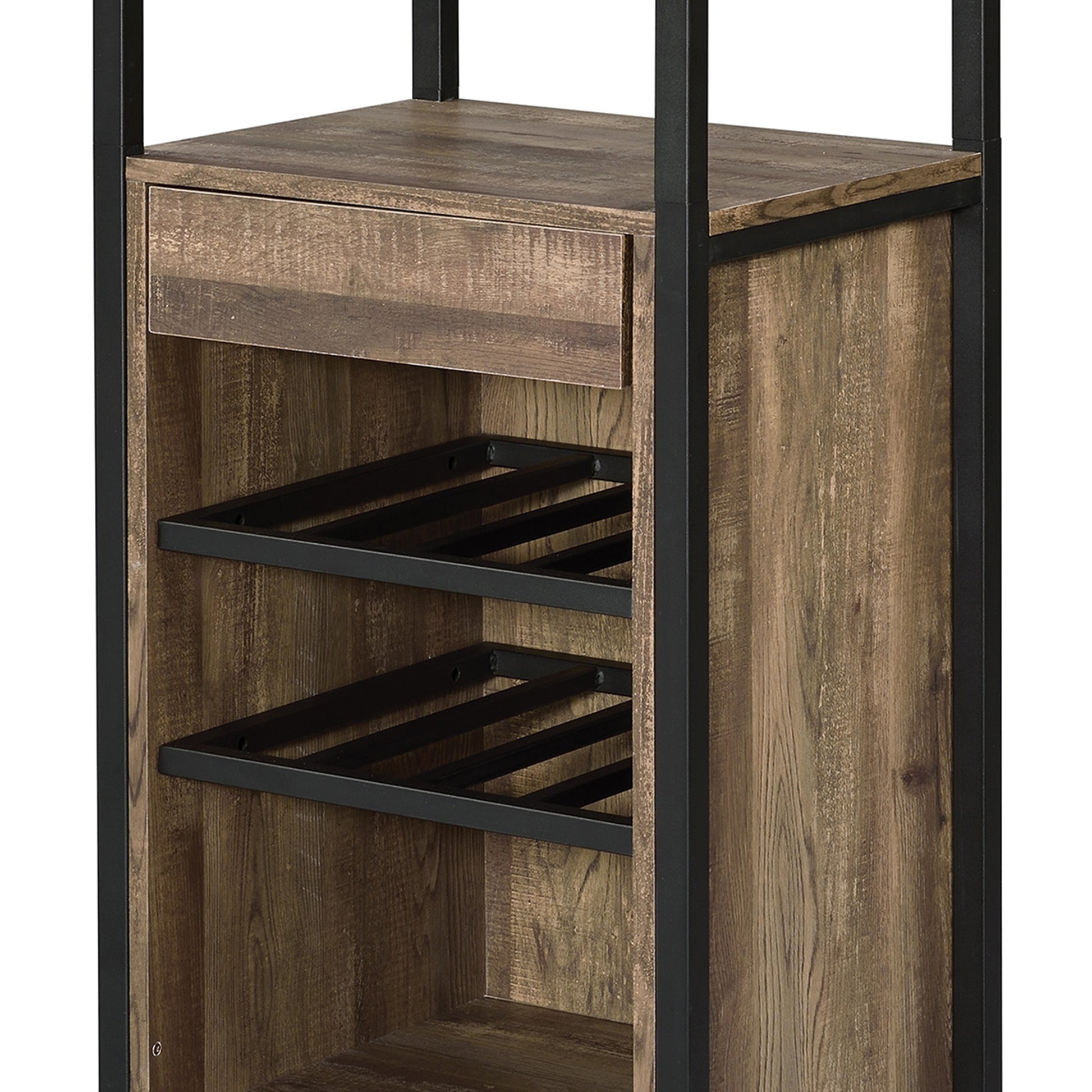 Industrial Wood And Metal Wine Rack With 3 Compartments, Brown And Black By Benzara | Hooks & Racks | Modishstore - 3