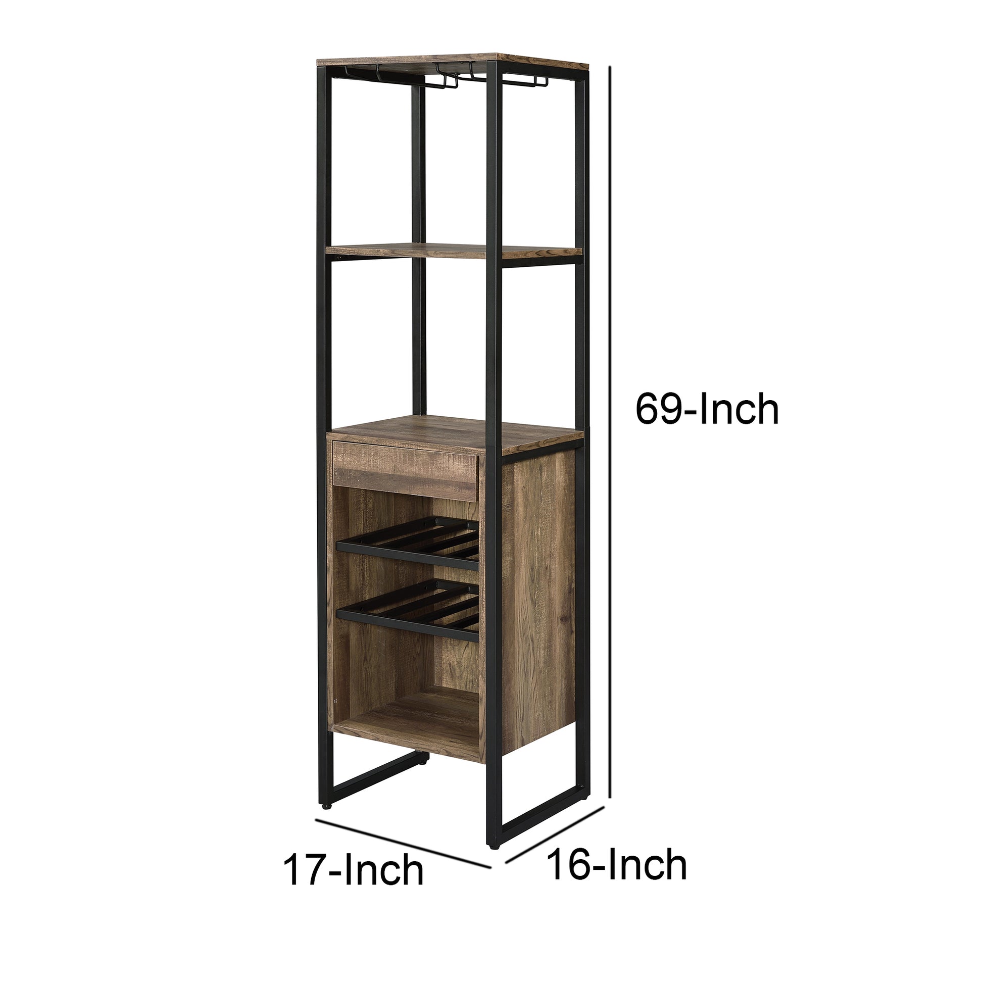 Industrial Wood And Metal Wine Rack With 3 Compartments, Brown And Black By Benzara | Hooks & Racks | Modishstore - 2