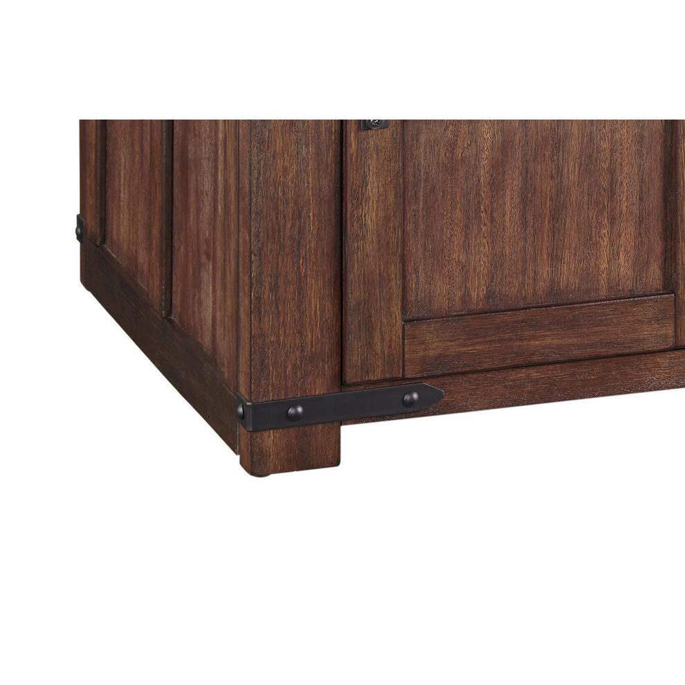 Rectangular Wooden Cocktail Table With 2 Barn Sliding Door Cabinets, Brown By Benzara | Coffee Tables | Modishstore - 4