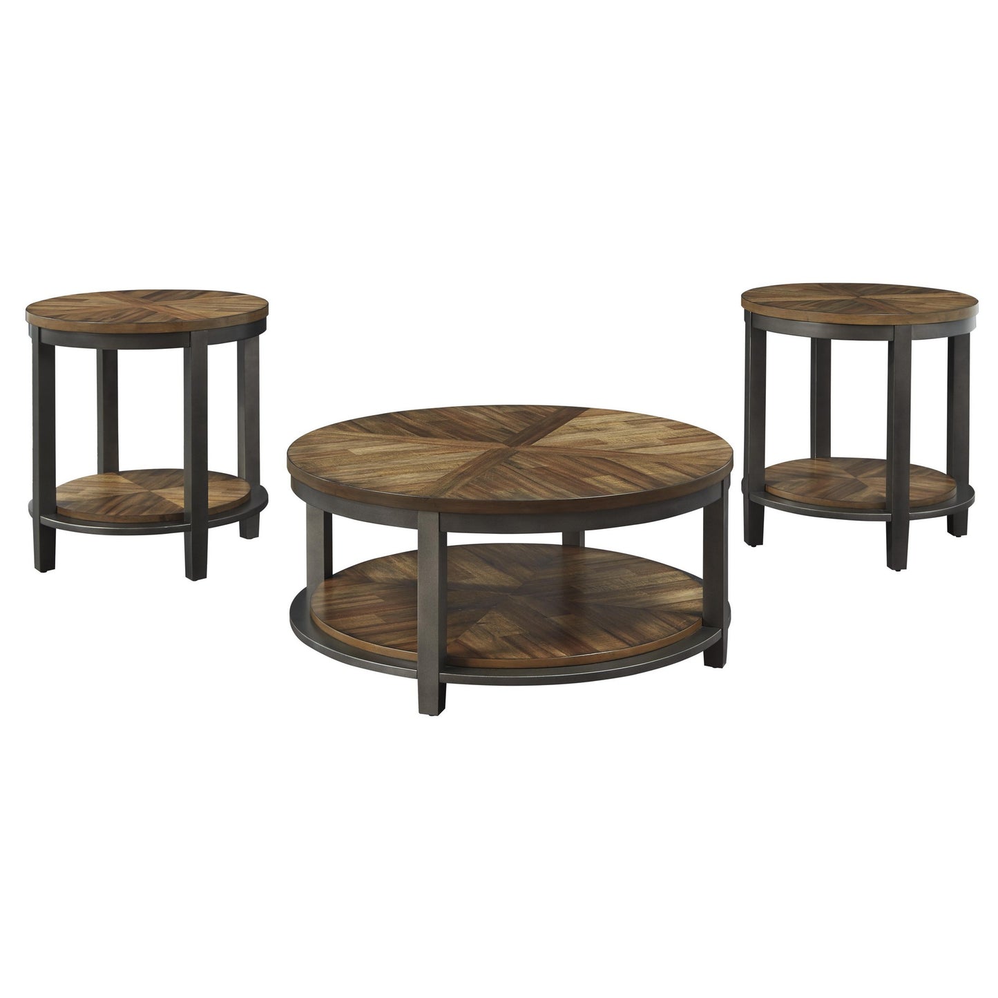Round Metal Frame Table Set With Wooden Top And Open Bottom Shelf, Brown By Benzara | Accent Tables | Modishstore - 2