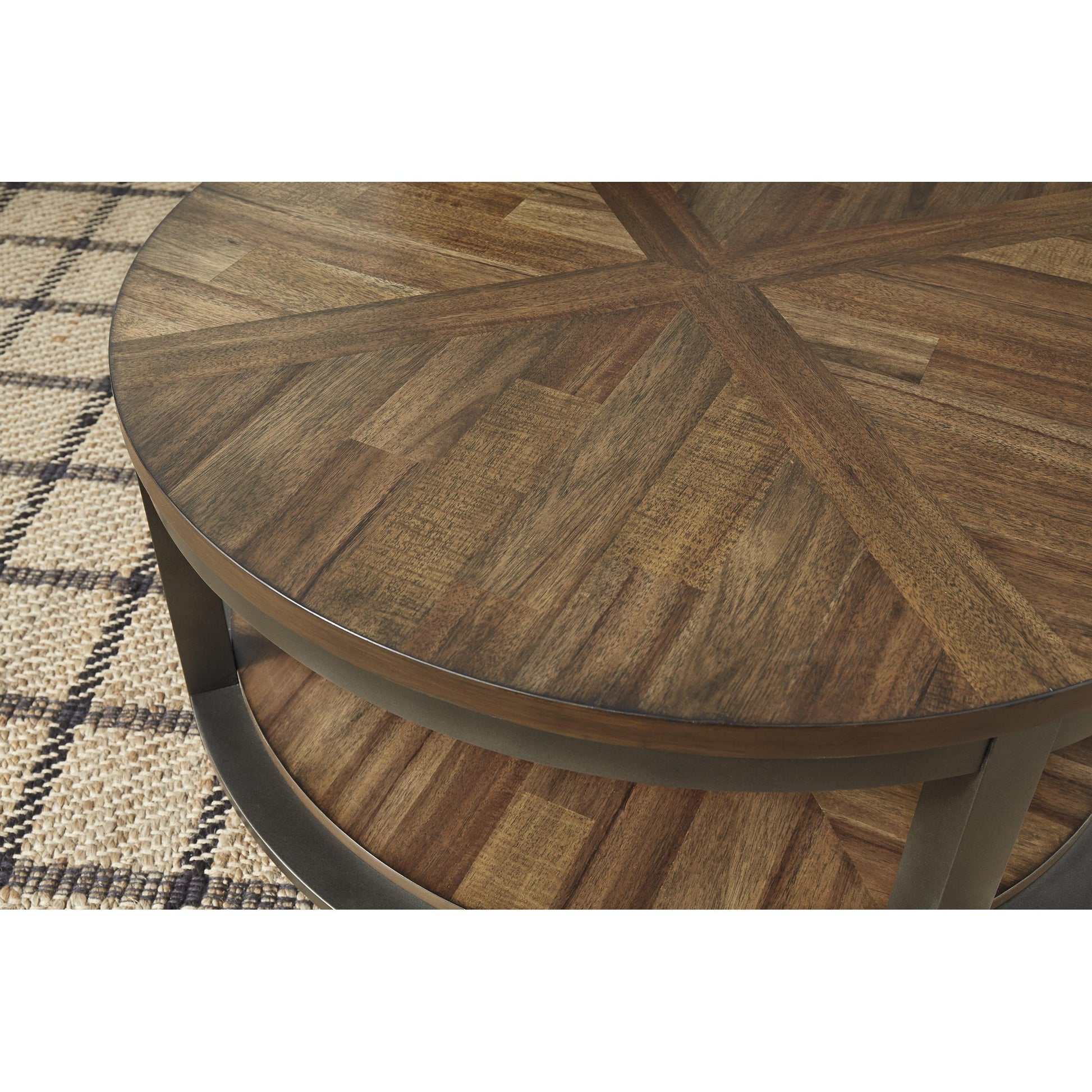 Round Metal Frame Table Set With Wooden Top And Open Bottom Shelf, Brown By Benzara | Accent Tables | Modishstore - 3