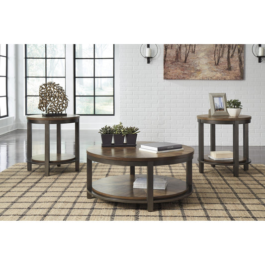 Round Metal Frame Table Set With Wooden Top And Open Bottom Shelf, Brown By Benzara | Accent Tables | Modishstore