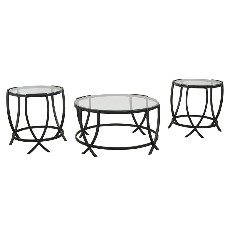 Contemporary Round Table Set With Glass Top And Geometric Metal Body, Black By Benzara | Coffee Tables |  Modishstore 