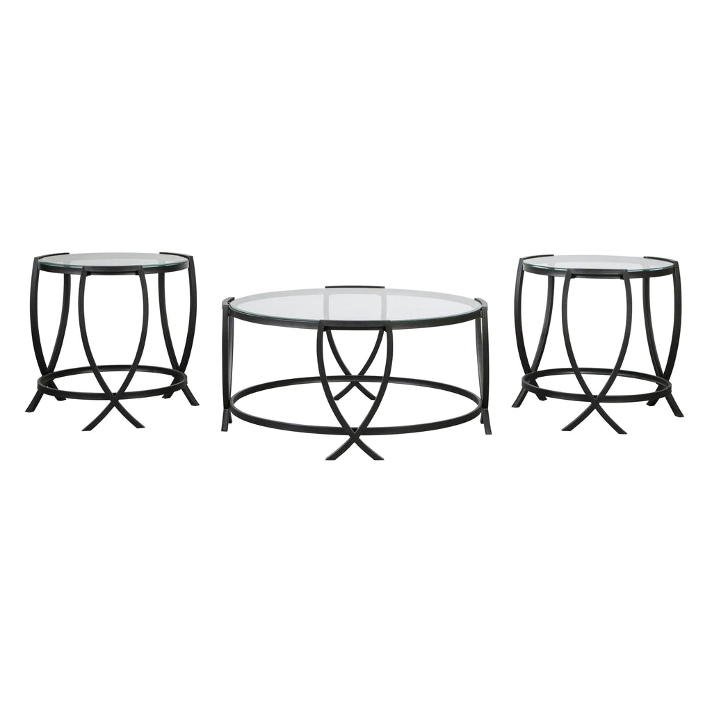 Contemporary Round Table Set With Glass Top And Geometric Metal Body, Black By Benzara | Coffee Tables |  Modishstore  - 2