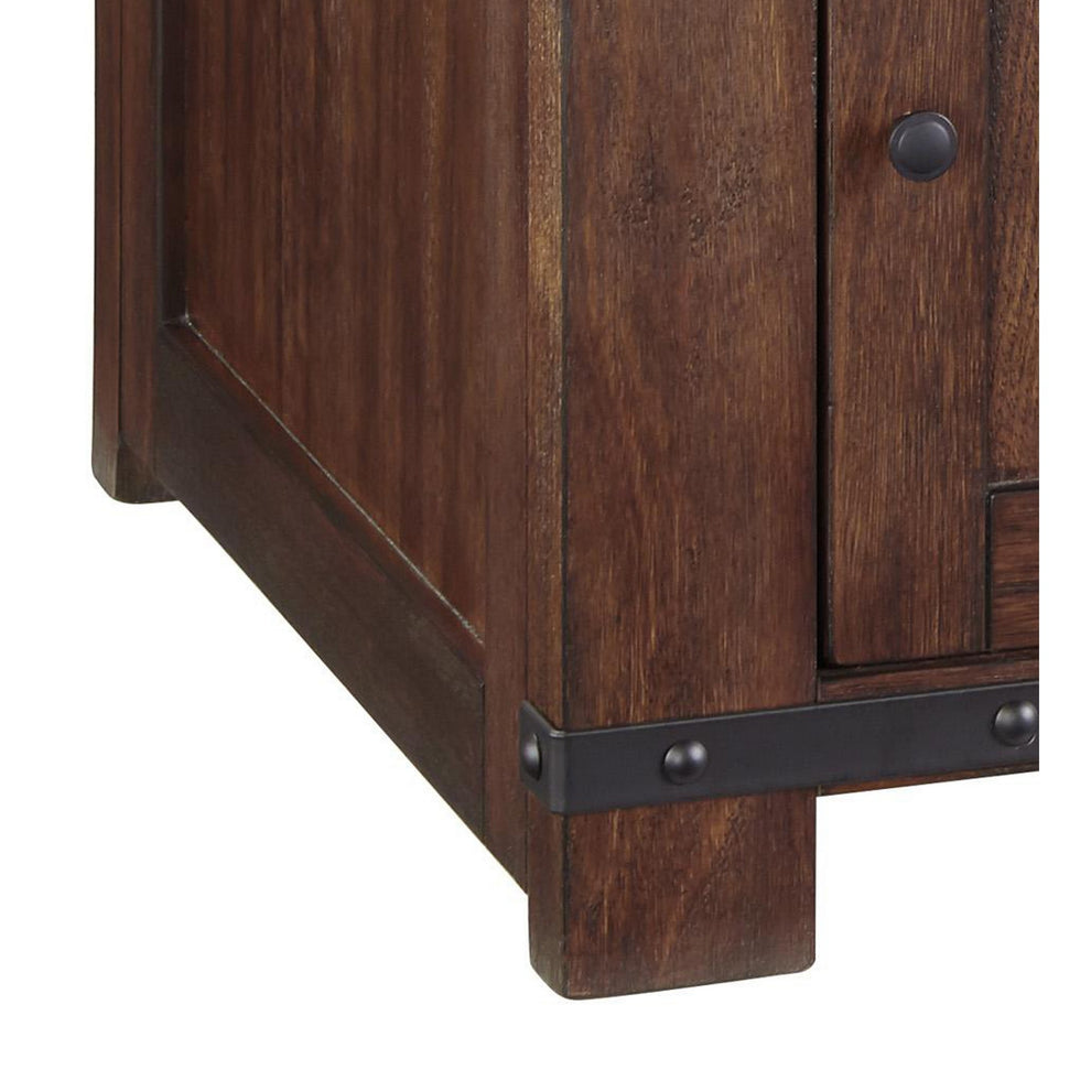 1 Door Wooden End Table With 1 Cubby And Power Hub, Brown By Benzara | End Tables | Modishstore - 2