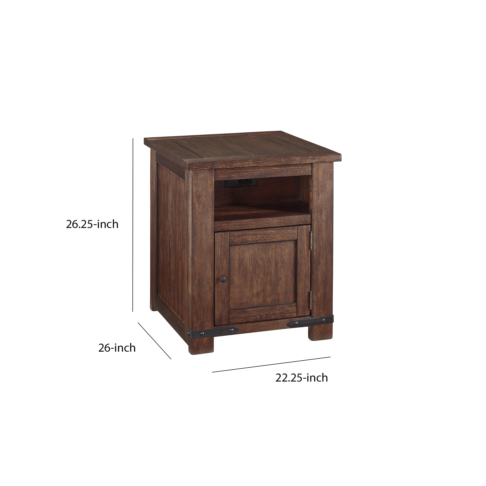 1 Door Wooden End Table With 1 Cubby And Power Hub, Brown By Benzara | End Tables | Modishstore - 5