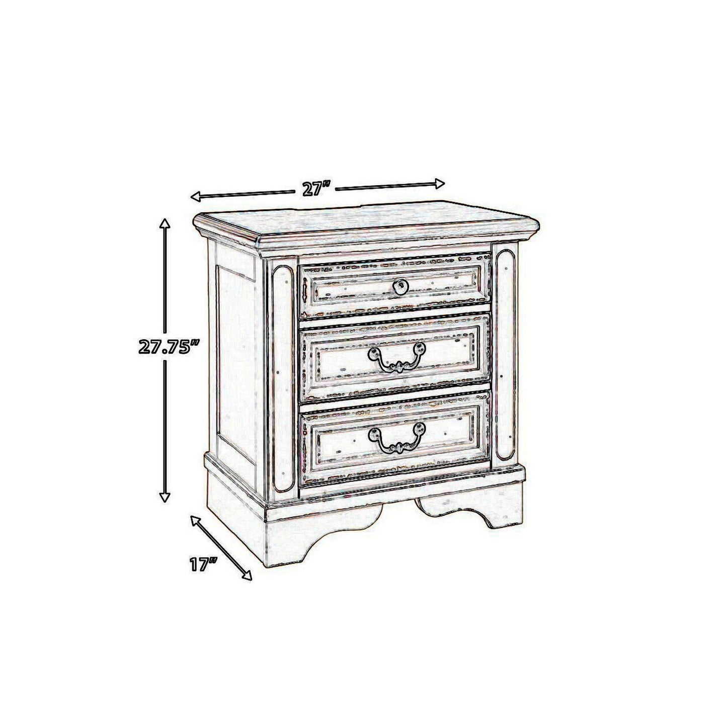 Transitional Wooden Three Drawer Nightstand With Open Platform Top, White By Benzara | Nightstands | Modishstore - 3