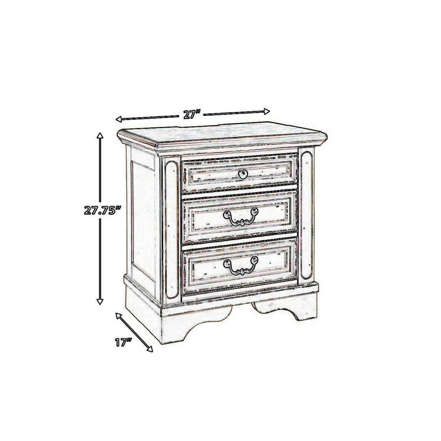 Transitional Wooden Three Drawer Nightstand With Open Platform Top, White By Benzara | Nightstands | Modishstore - 3