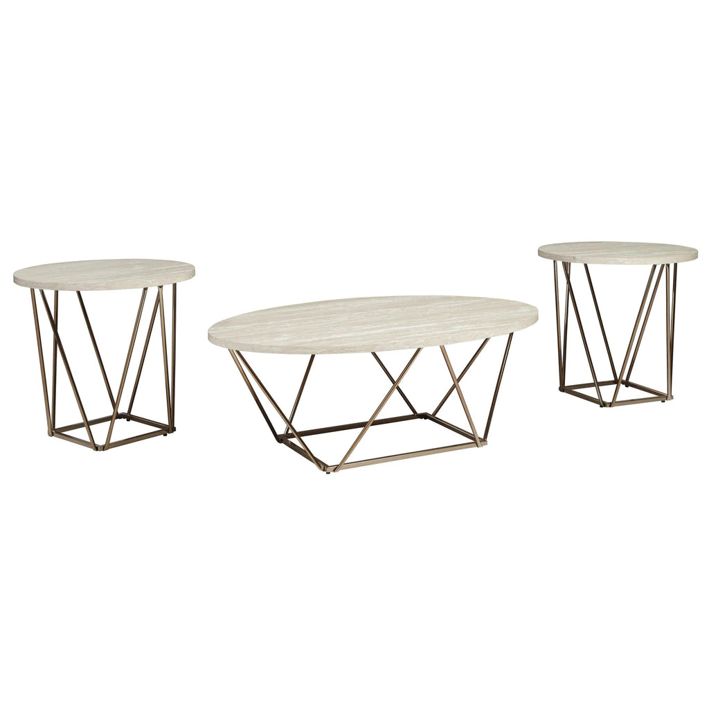 Faux Marble Table Set With 1 Coffee Table And 2 End Tables, White And Gold By Benzara | Coffee Tables |  Modishstore  - 2