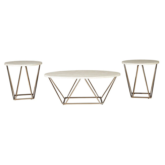 Faux Marble Table Set With 1 Coffee Table And 2 End Tables, White And Gold By Benzara | Coffee Tables |  Modishstore 