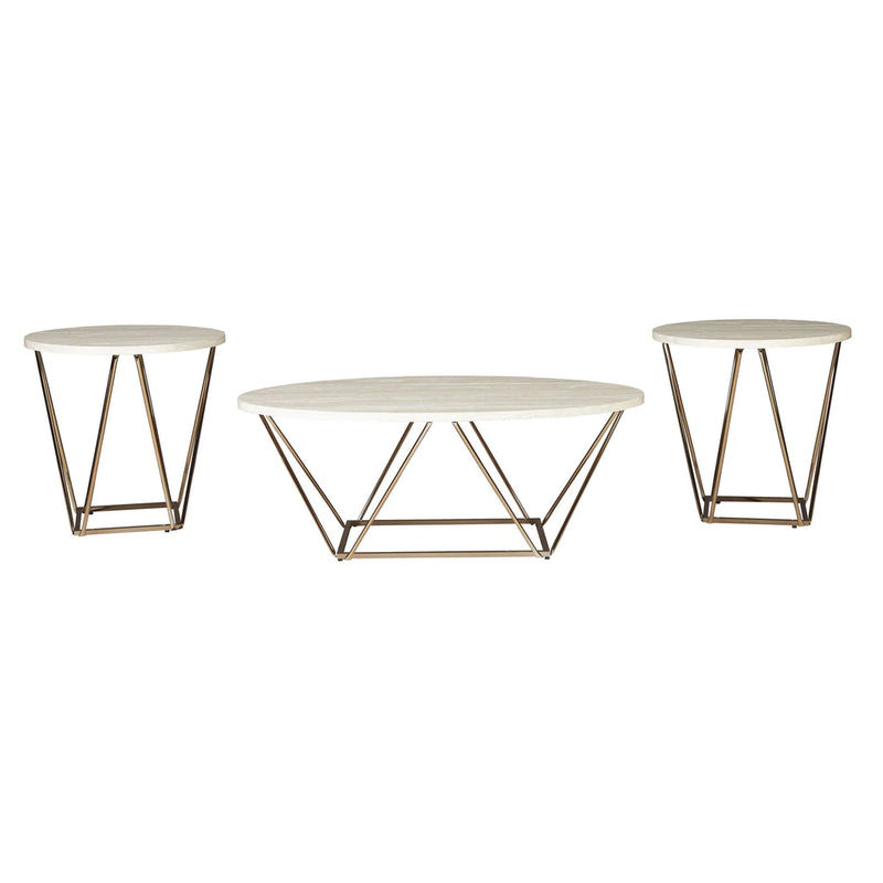 Faux Marble Table Set With 1 Coffee Table And 2 End Tables, White And Gold By Benzara | Coffee Tables |  Modishstore 
