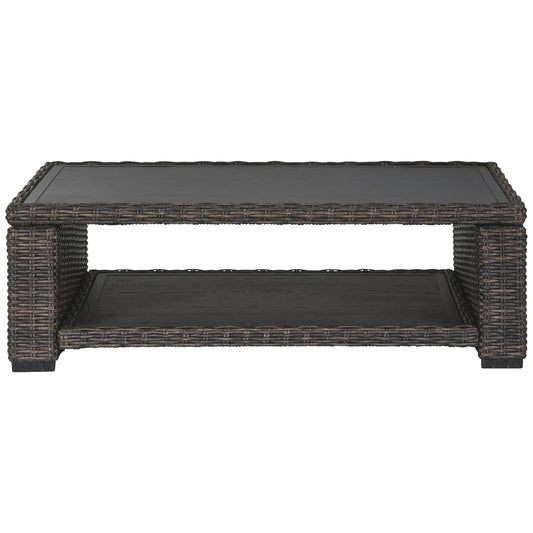 Wicker Woven Aluminum Frame Cocktail Table With Open Shelf, Brown And Black By Benzara | Coffee Tables |  Modishstore 