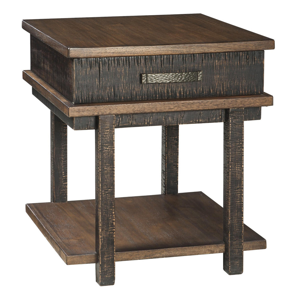 Textured Two Tone Wooden End Table With 1 Drawer, Brown By Benzara | End Tables | Modishstore - 4