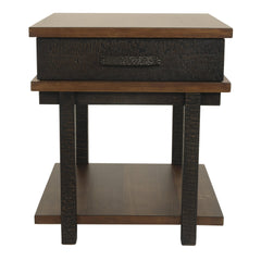 Textured Two Tone Wooden End Table With 1 Drawer, Brown By Benzara