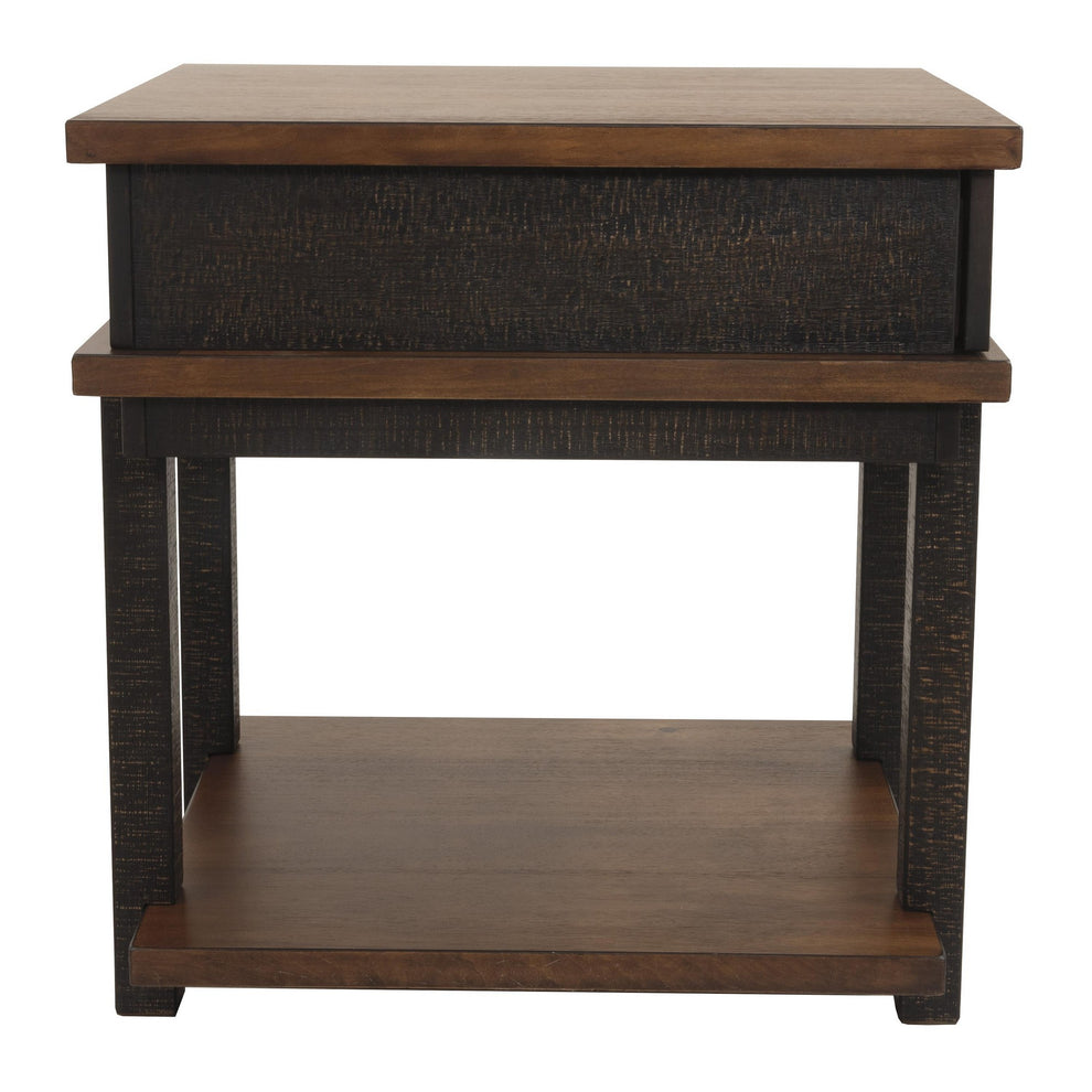 Textured Two Tone Wooden End Table With 1 Drawer, Brown By Benzara | End Tables | Modishstore - 2