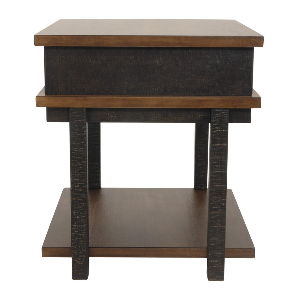 Textured Two Tone Wooden End Table With 1 Drawer, Brown By Benzara | End Tables | Modishstore - 3