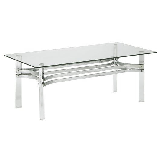 Rectangular Glass Top Cocktail Table With Straight Acrylic Legs, Clear And Chrome By Benzara | Coffee Tables | Modishstore