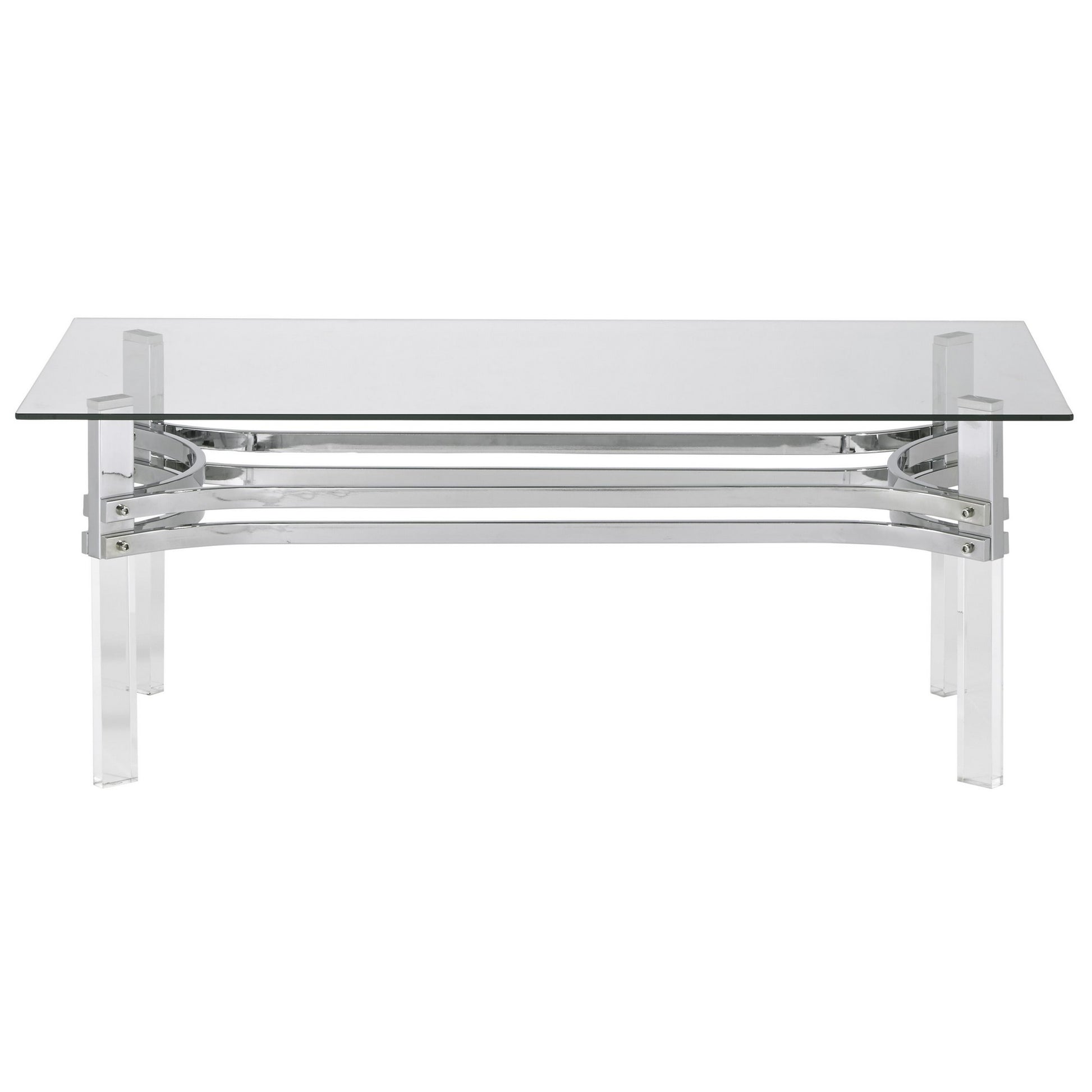 Rectangular Glass Top Cocktail Table With Straight Acrylic Legs, Clear And Chrome By Benzara | Coffee Tables | Modishstore - 4