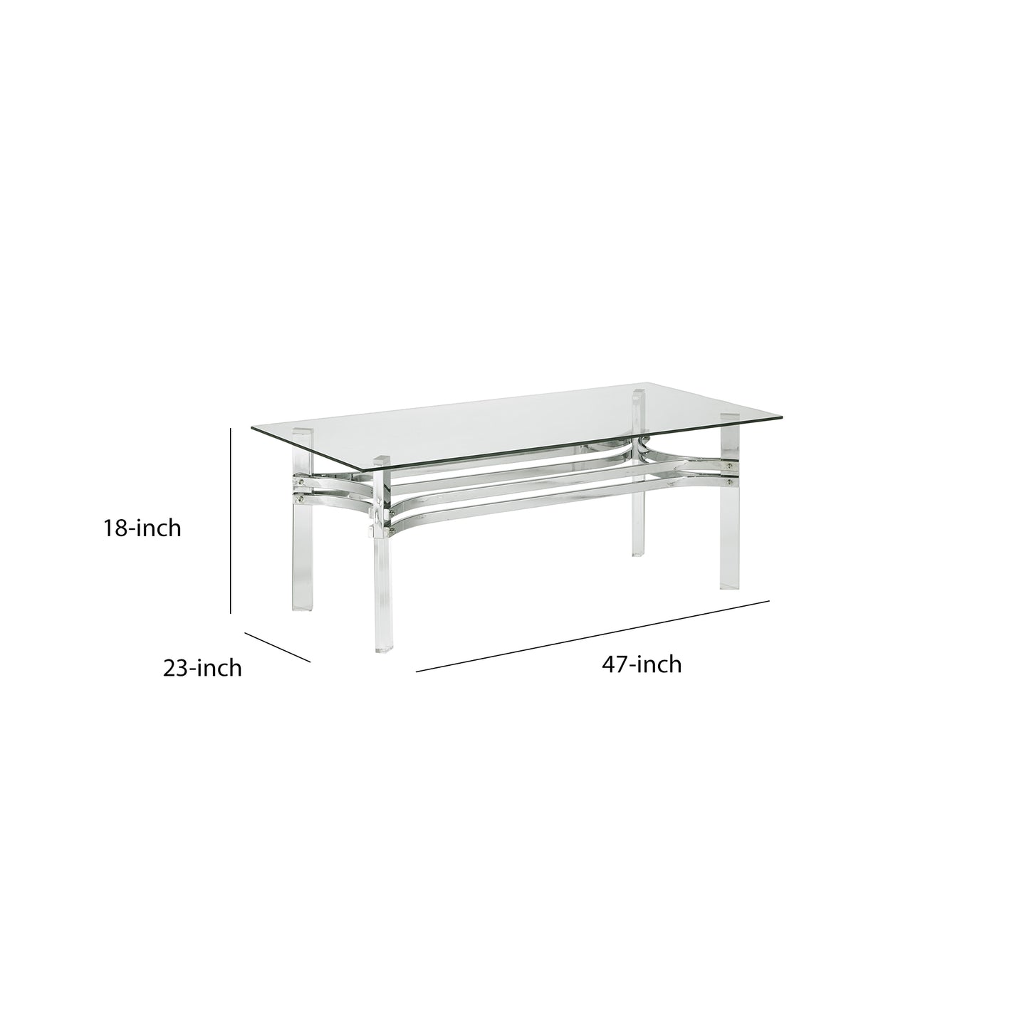Rectangular Glass Top Cocktail Table With Straight Acrylic Legs, Clear And Chrome By Benzara | Coffee Tables | Modishstore - 5