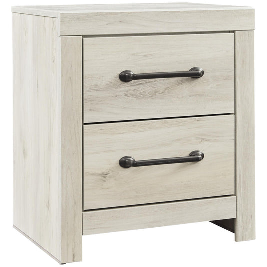 Transitional Wooden Two Drawer Setup Nightstand With Bar Handles, White By Benzara | Nightstands | Modishstore