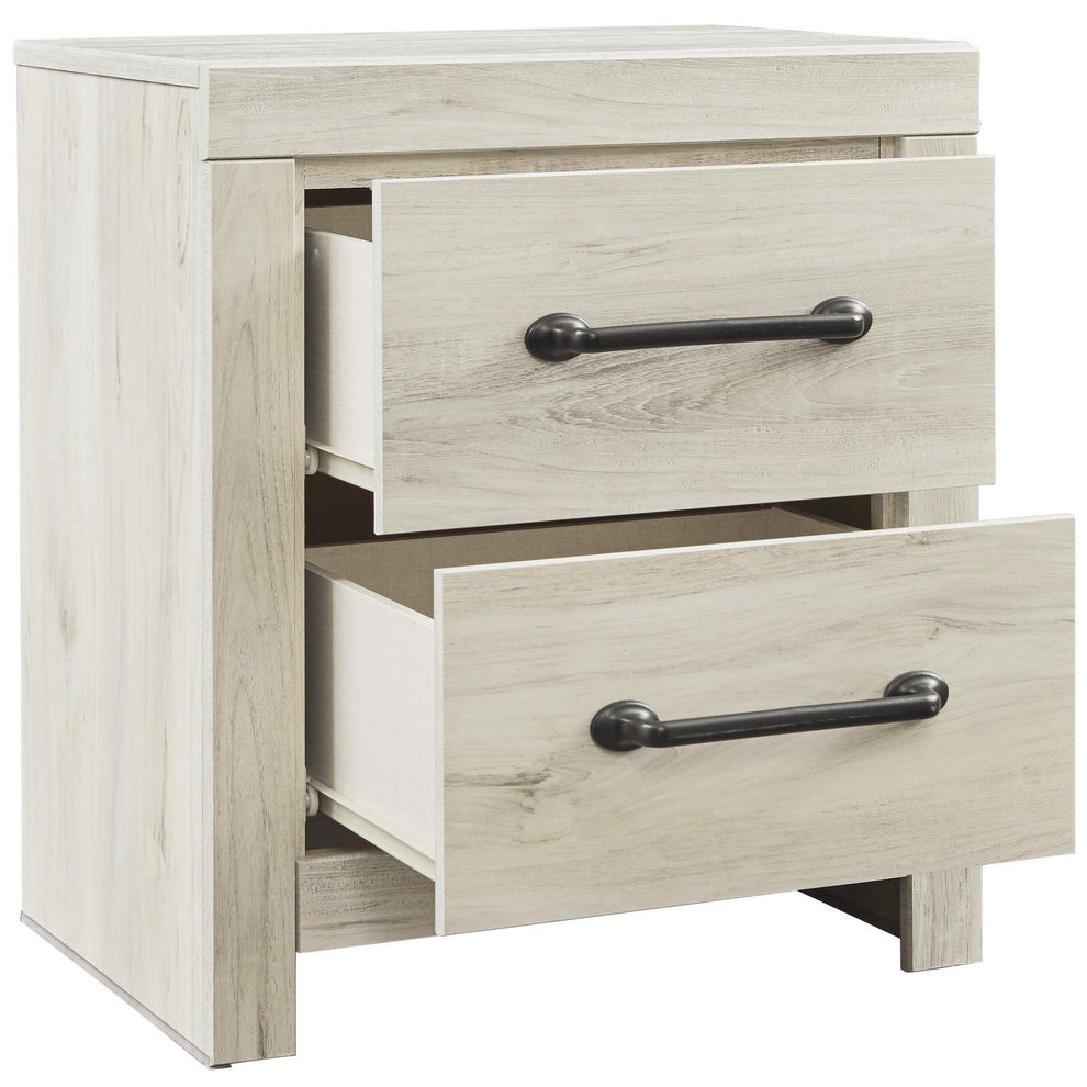 Transitional Wooden Two Drawer Setup Nightstand With Bar Handles, White By Benzara | Nightstands | Modishstore - 3