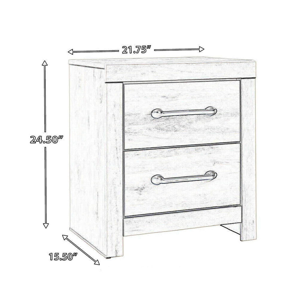 Transitional Wooden Two Drawer Setup Nightstand With Bar Handles, White By Benzara | Nightstands | Modishstore - 2