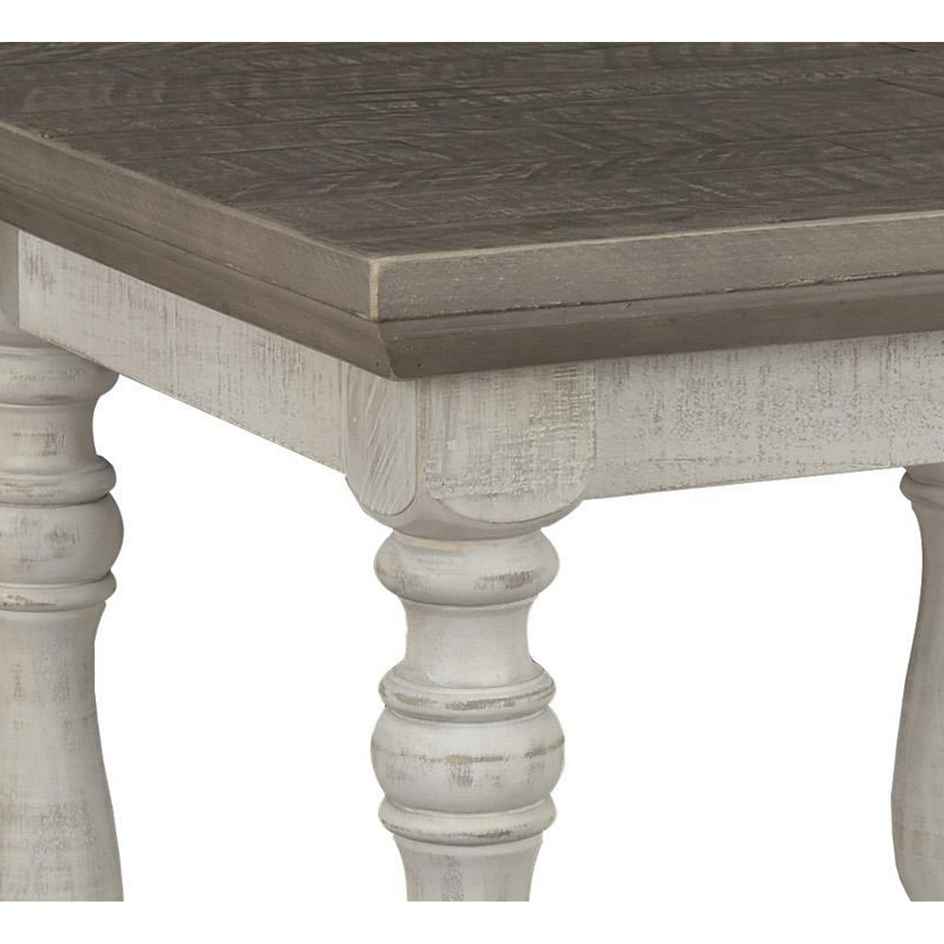 Plank Style End Table With Turned Legs And Open Shelf, White And Gray By Benzara | End Tables | Modishstore - 4