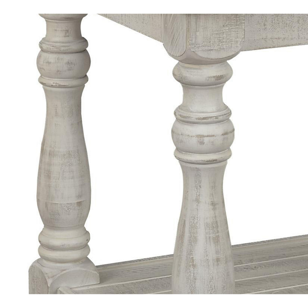 Plank Style End Table With Turned Legs And Open Shelf, White And Gray By Benzara | End Tables | Modishstore - 3
