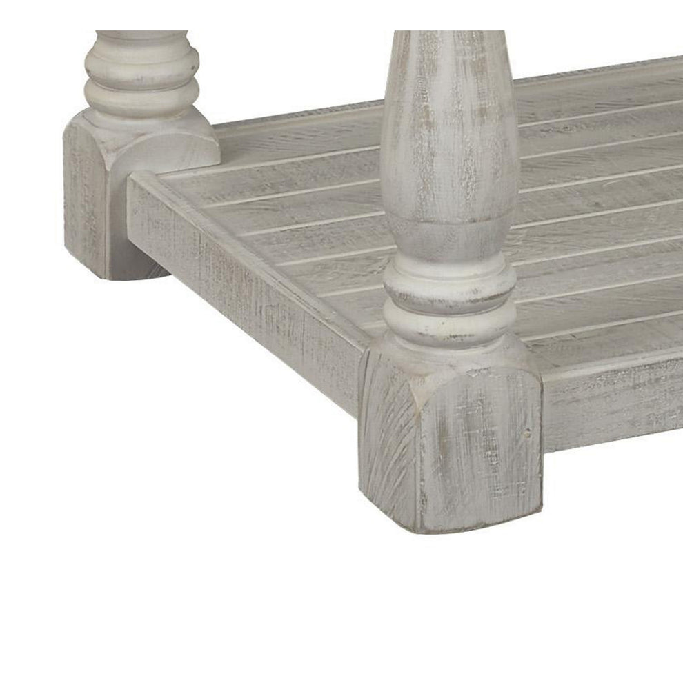 Plank Style End Table With Turned Legs And Open Shelf, White And Gray By Benzara | End Tables | Modishstore - 2
