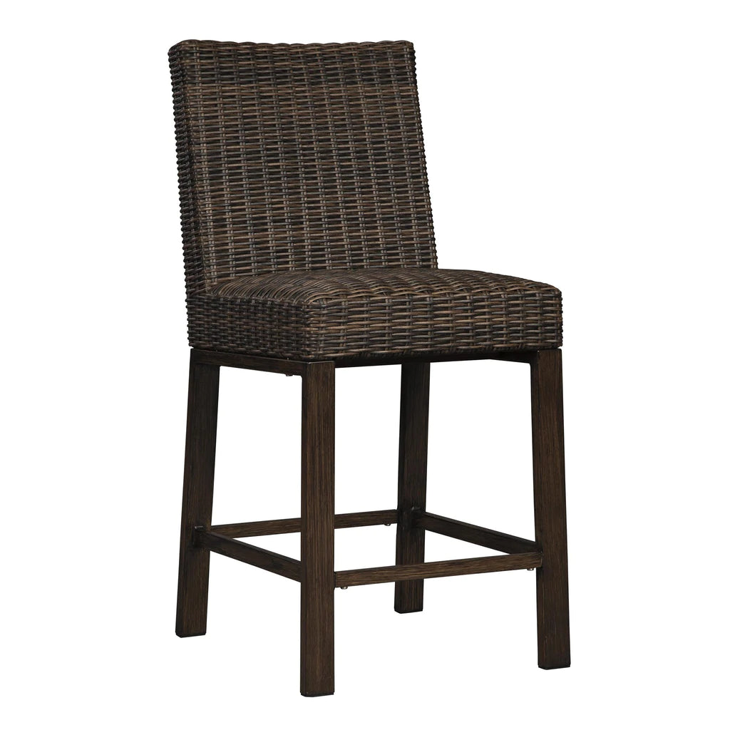 Handwoven Wicker Frame Aluminum Barstool With Foam Seat, Set Of 2, Brown By Benzara | Bar Stools |  Modishstore  - 2