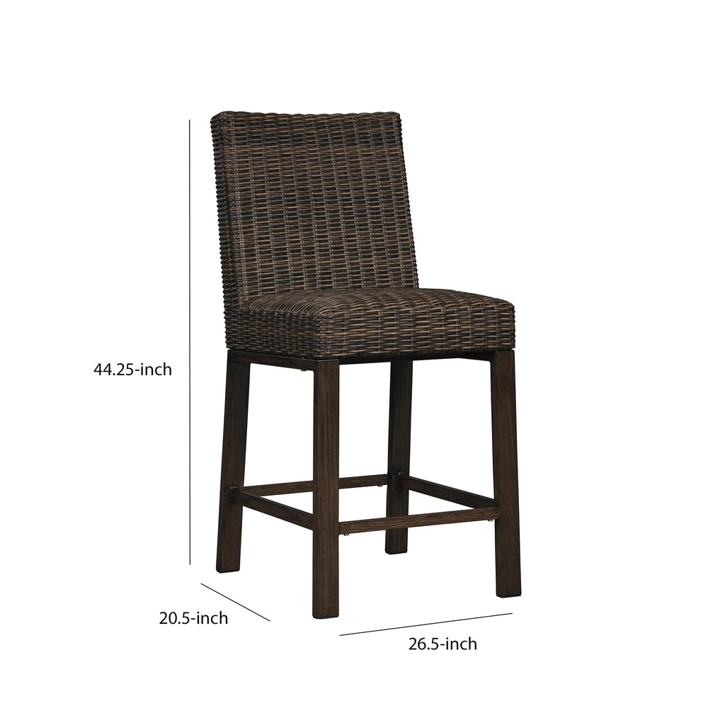 Handwoven Wicker Frame Aluminum Barstool With Foam Seat, Set Of 2, Brown By Benzara | Bar Stools |  Modishstore  - 5