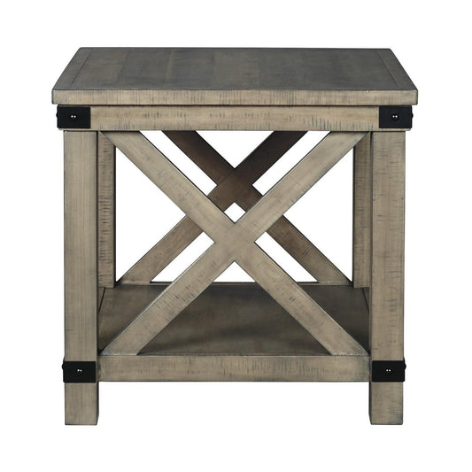 Farmhouse Style End Table With X Shaped Sides And Open Bottom Shelf, Gray By Benzara | End Tables | Modishstore