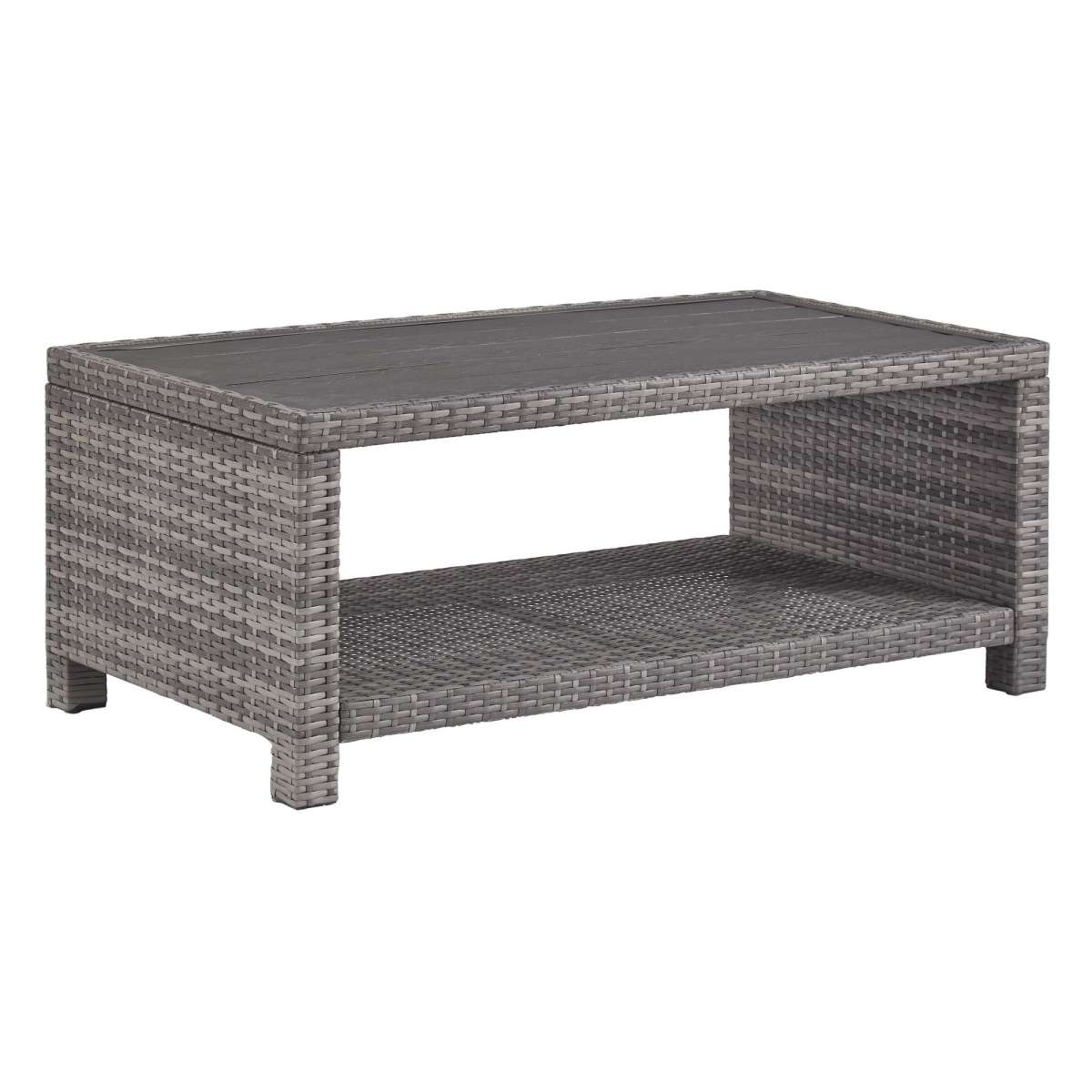 Wicker Woven Aluminum Frame Cocktail Table With Open Shelf, Gray By Benzara | Coffee Tables |  Modishstore  - 2