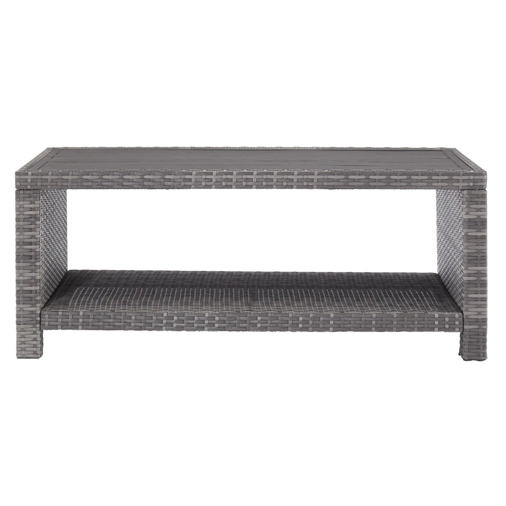 Wicker Woven Aluminum Frame Cocktail Table With Open Shelf, Gray By Benzara | Coffee Tables |  Modishstore 