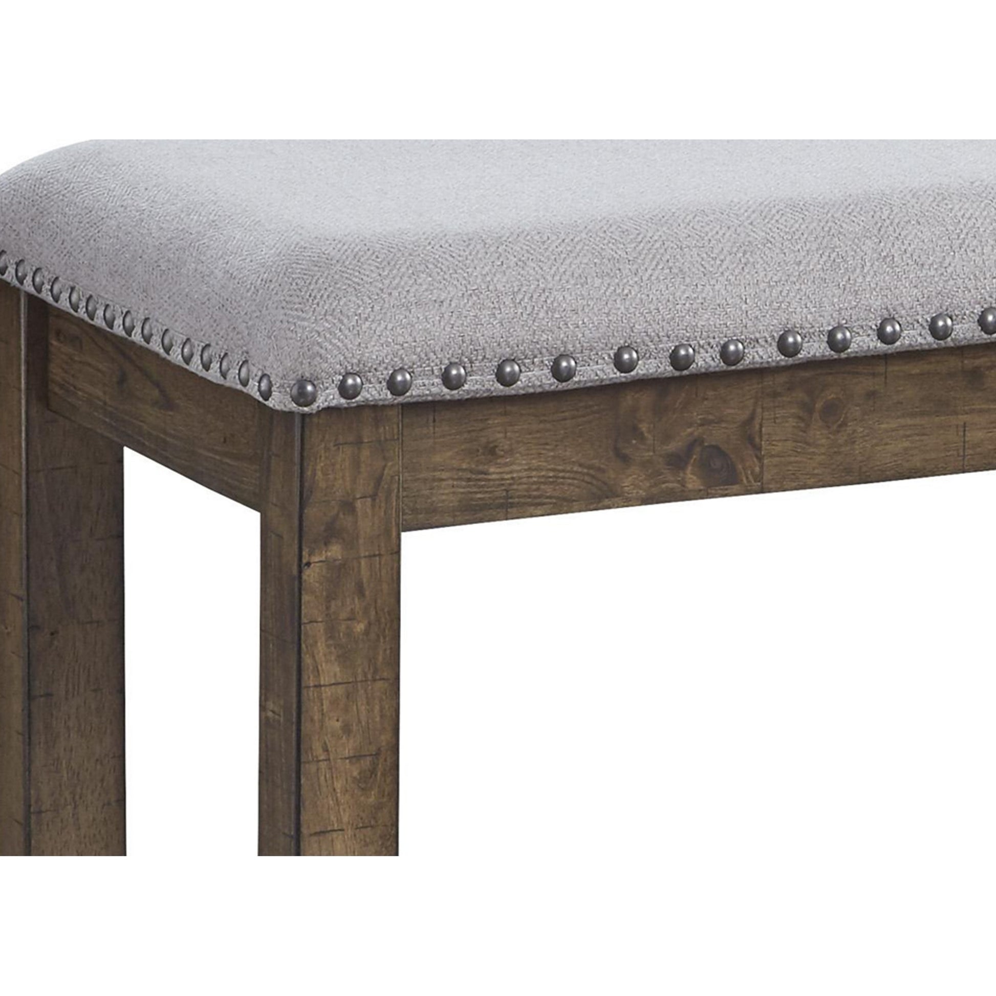 Nailhead Trim Wooden Dining Bench With Fabric Upholstery, Brown And Gray By Benzara | Benches | Modishstore - 5