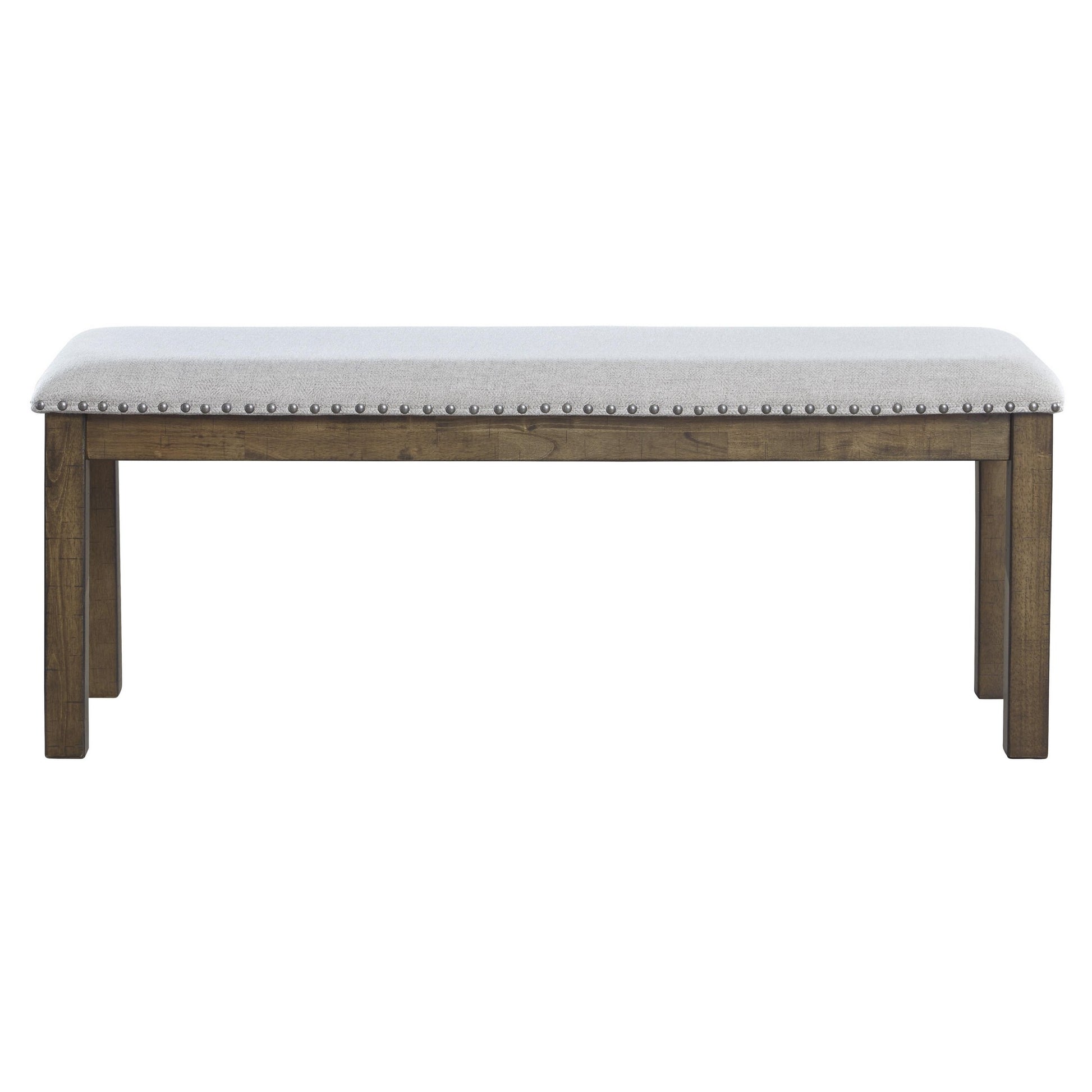 Nailhead Trim Wooden Dining Bench With Fabric Upholstery, Brown And Gray By Benzara | Benches | Modishstore - 4