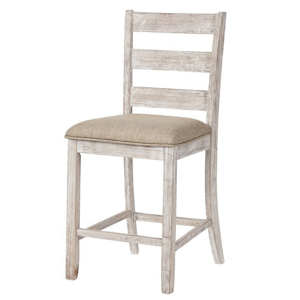 Armless Wooden Barstool Set With Textured Finish, Brown And White By Benzara | Bar Stools & Tables | Modishstore
