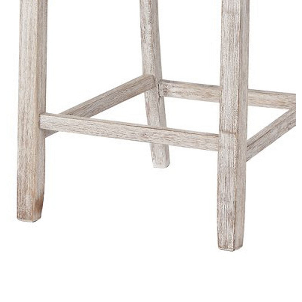 Armless Wooden Barstool Set With Textured Finish, Brown And White By Benzara | Bar Stools & Tables | Modishstore - 4